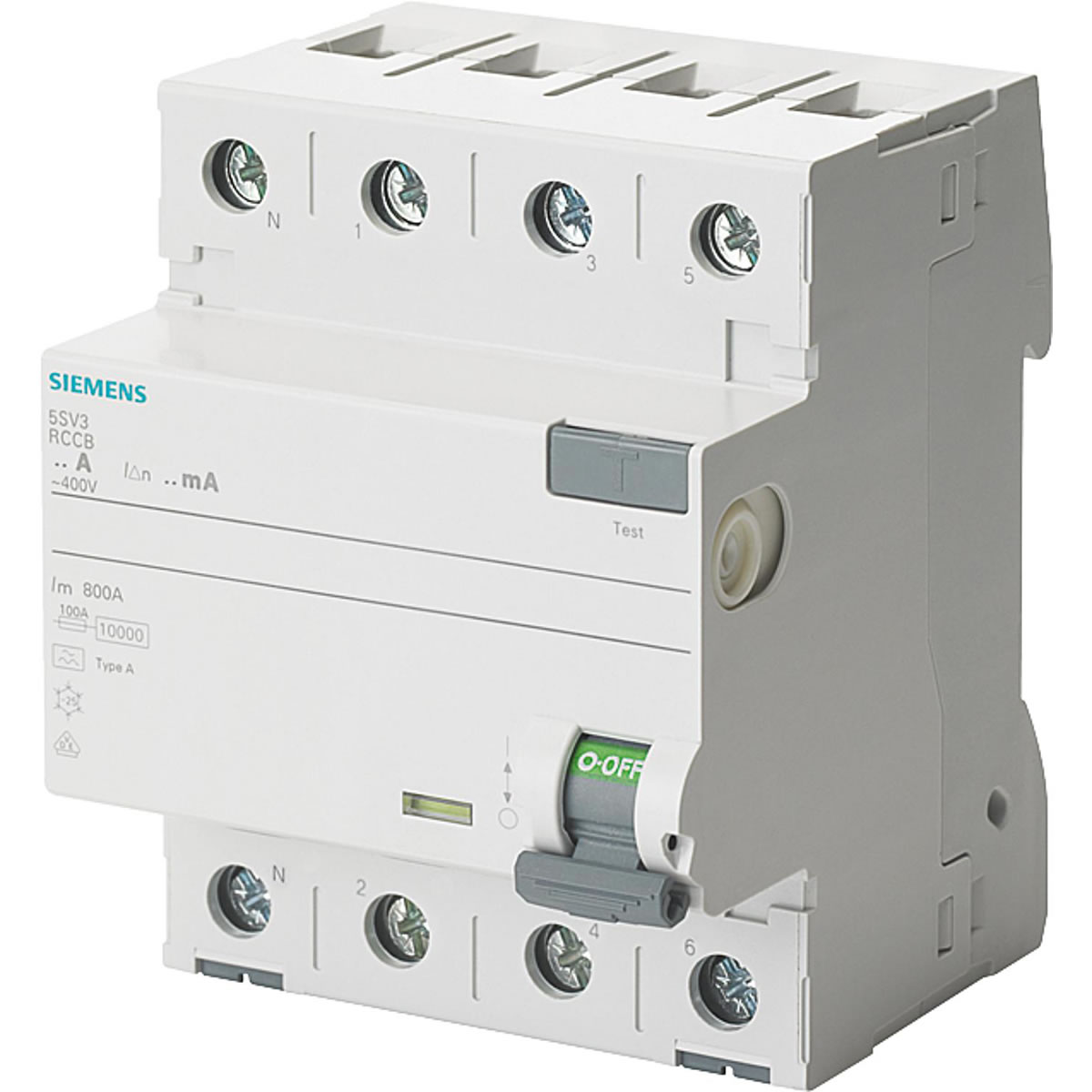 FI-Schutzschalter Siemens, 4-polig, Typ A, 40A, 30 mA, N-Links, 5SV3344-6KL