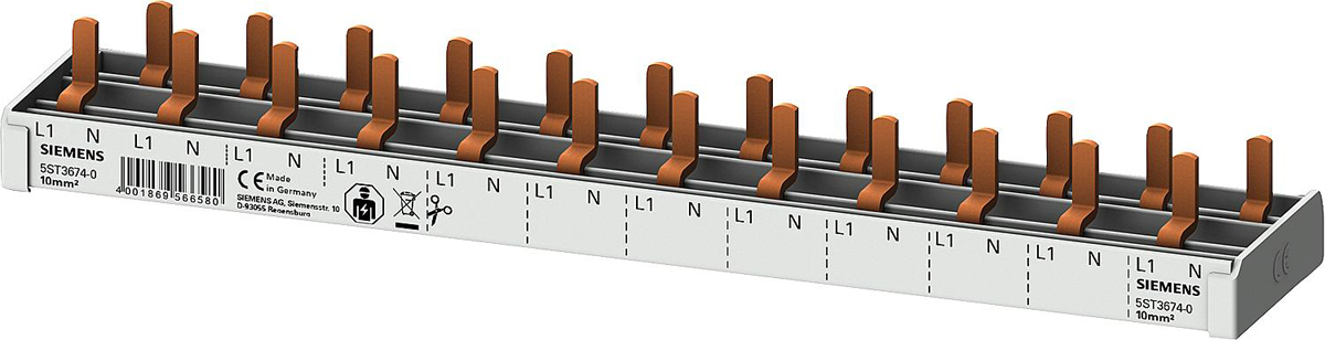 Stiftsammelschiene, 10 mm² 1p/N für 12x AFDD-LS Siemens 5ST3674-0 (12TE)