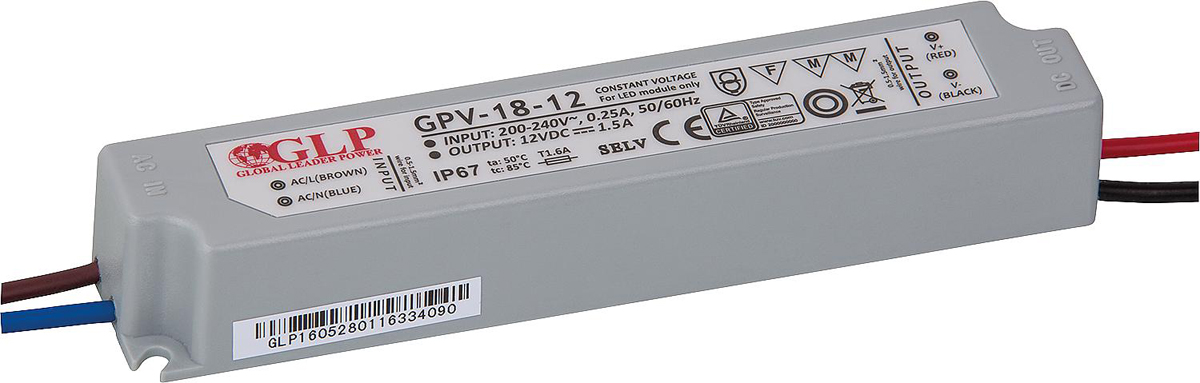 Trafo für Leuchtmittel 12V, 0-18W - nicht dimmbar - 140 x 30 x 23 mm