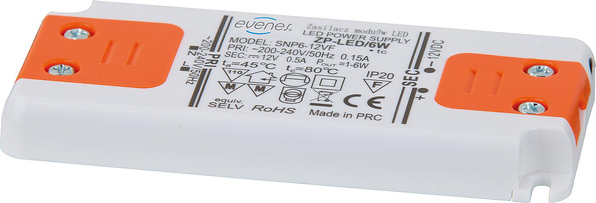 Trafo für LED Leuchtmittel 12V DC, 6W, IP20 flache Bauform, 98x46x11 mm