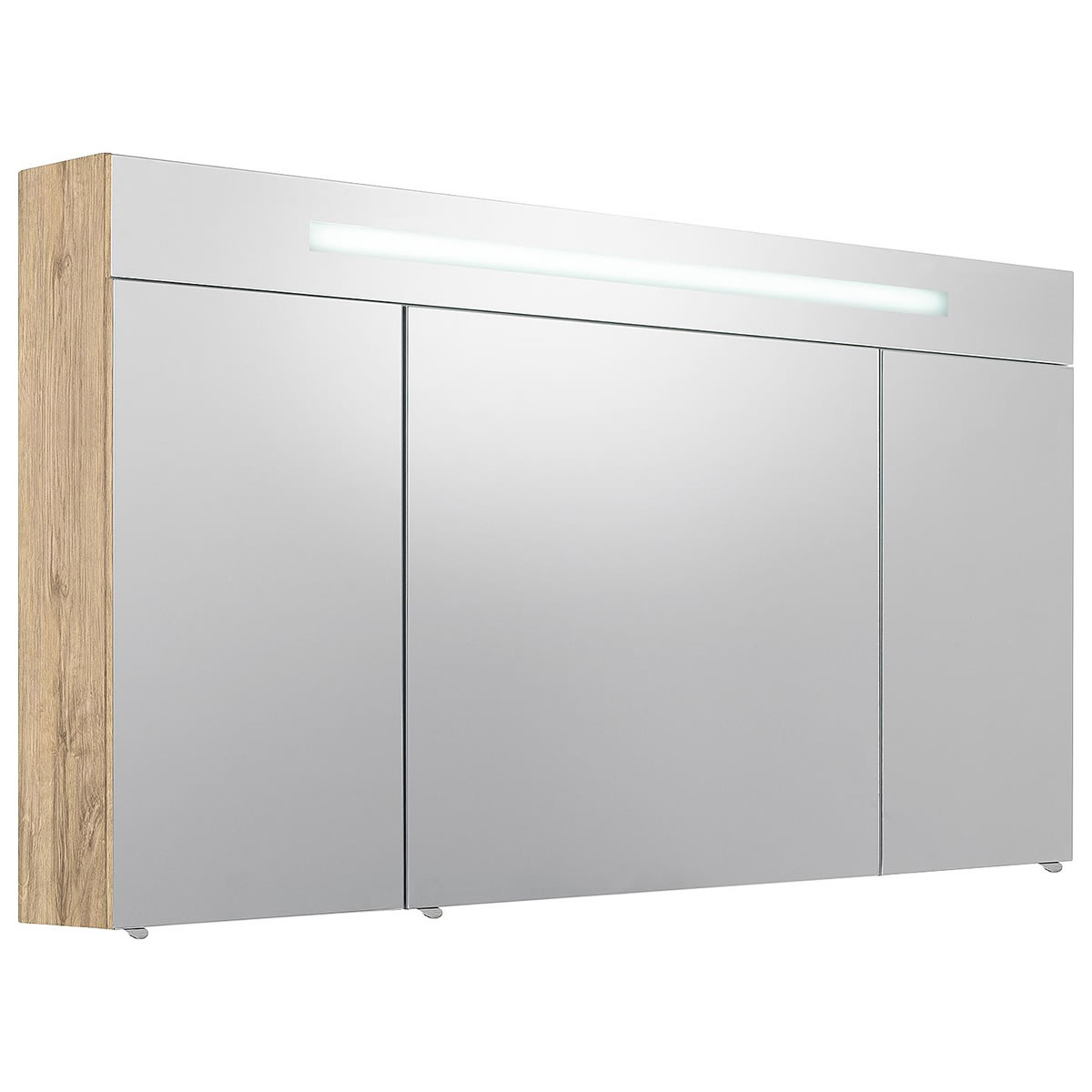 Spiegelschrank mit beleuchteter Blende, 3 Türen, Asteiche 1200 x 740 x 160 mm - 93 157 17