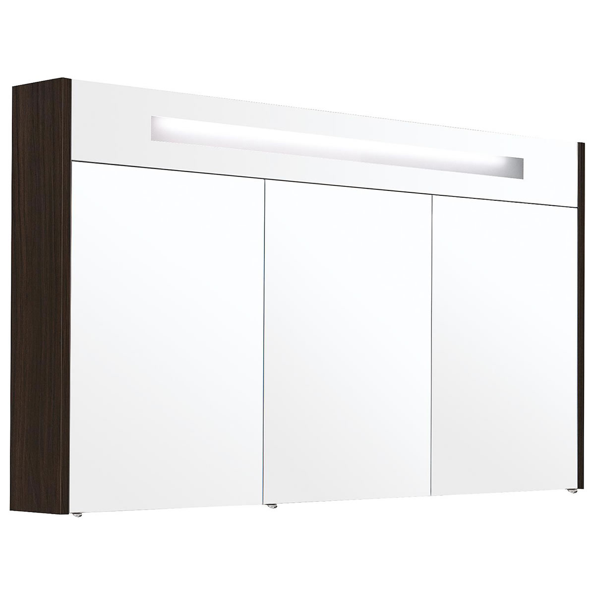 Spiegelschrank mit beleuchteter Blende, Eiche Biber, 3 Türen, 1200 x 750 x 188 mm - 93 174 38
