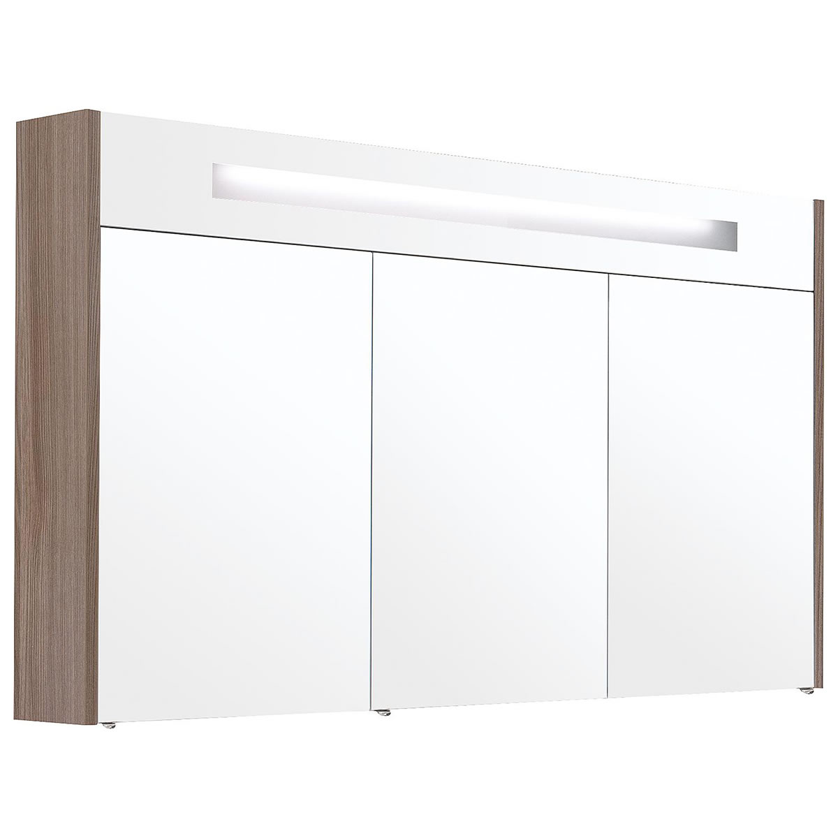 Spiegelschrank mit beleuchteter Blende, Hanf Ulme, 3 Türen, 1200 x 750 x 188 mm - 93 174 39