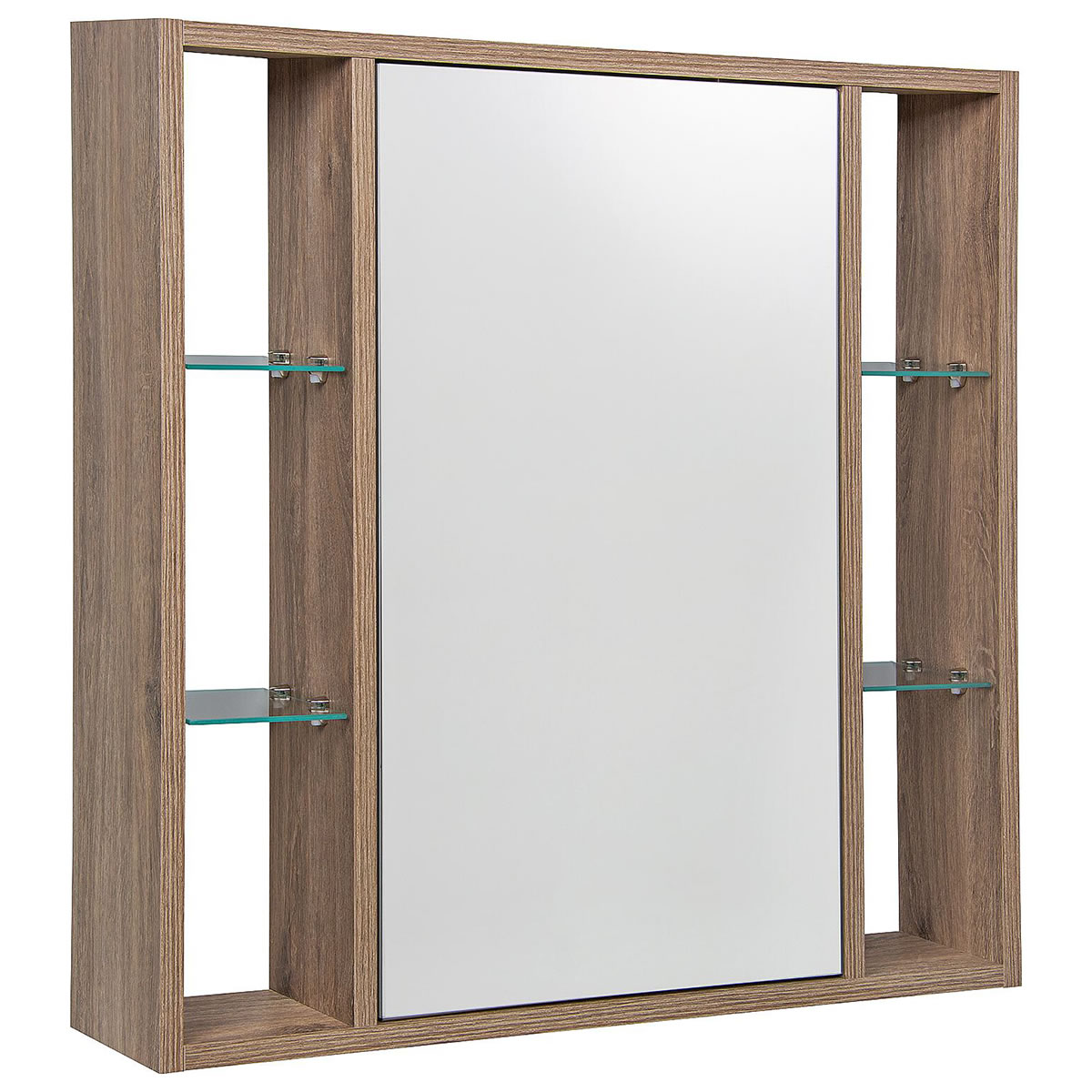 Spiegelschrank Lucky mit offenen Seitenteile und 1 Türe, mit E-Box, Nabucco Eiche, 740 x 750 x 160 mm - 93 192 08