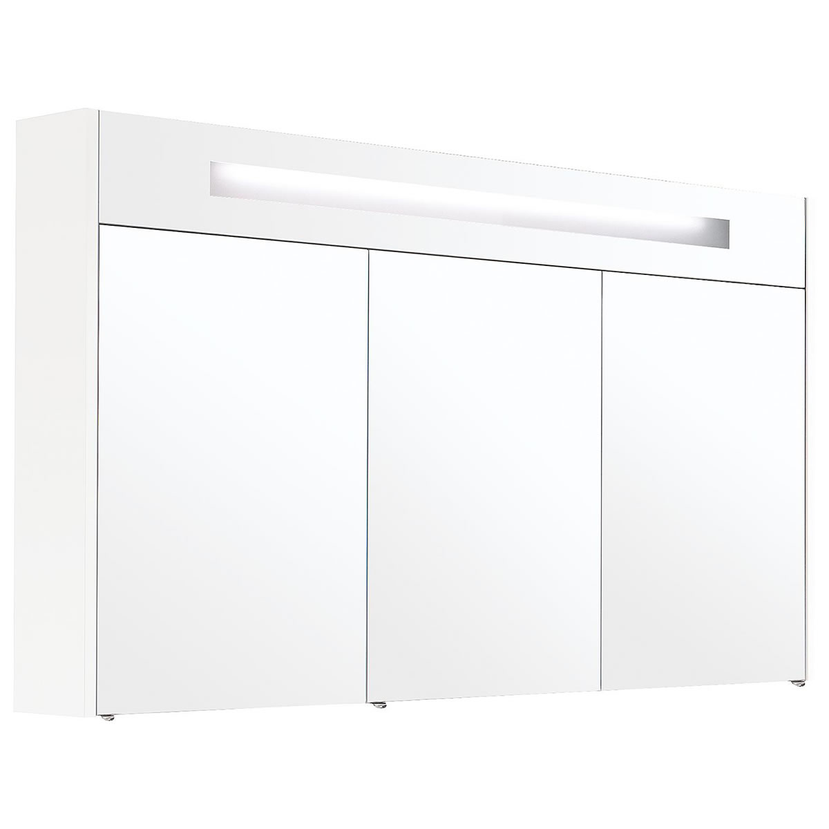 Spiegelschrank mit beleuchteter Blende, weiß matt, 3 Türen, 1200 x 740 x 160 mm - 93 216 81