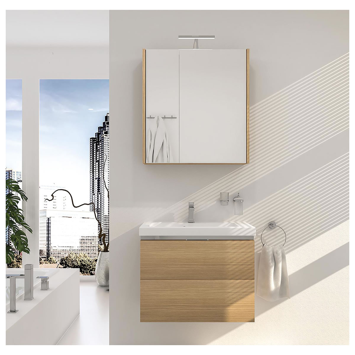 Badmöbel-Set EOLA Eiche natur, Breite 700 mm, 2 Auszüge - 93 229 36