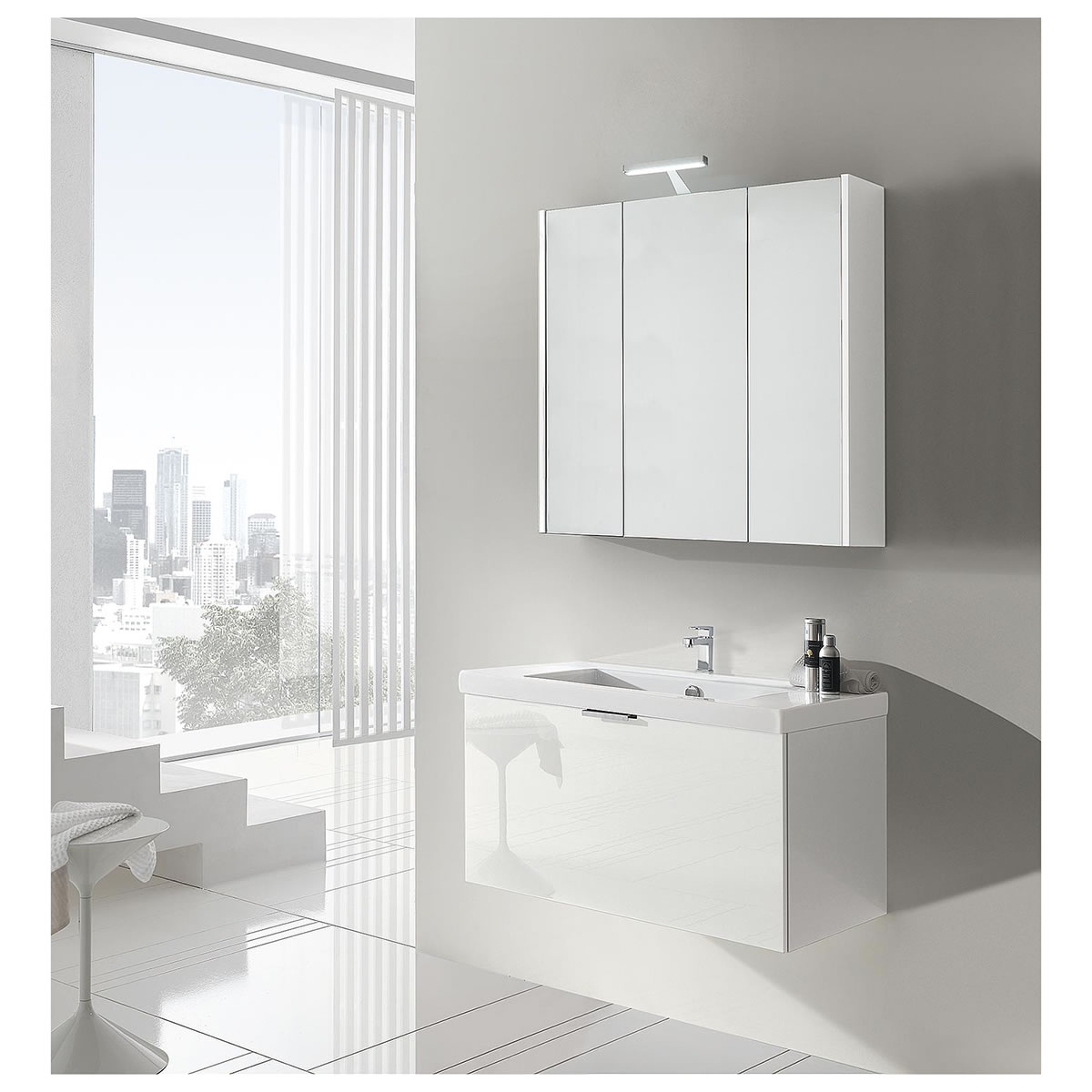 Badmöbel-Set EPIL Serie MBF, weiß Hochglanz, 1 Auszug, Breite 860 mm - 93 232 07