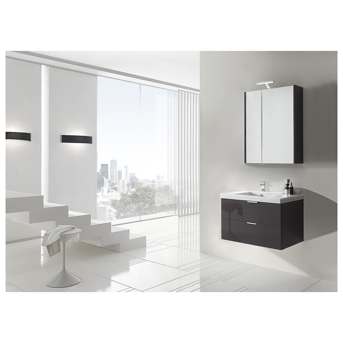 Badmöbel-Set EPIL Serie MBF, anthrazit Hochglanz, 2 Auszüge, Breite 710 mm - 93 230 63