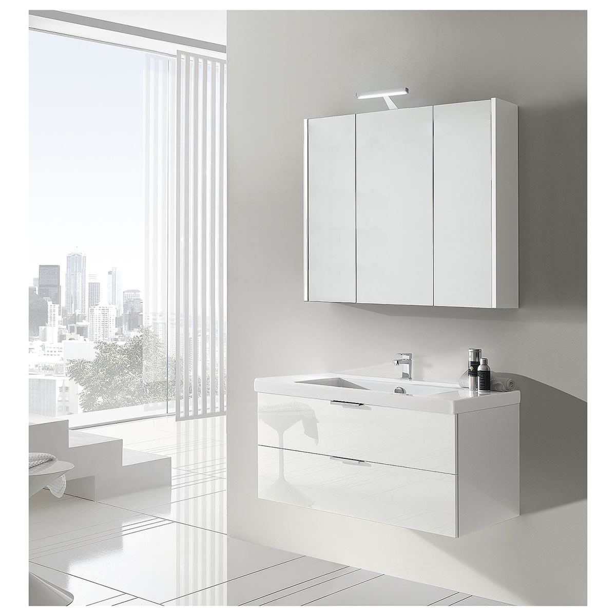 Badmöbel-Set EPIL Serie MBF, weiß Hochglanz, 2 Auszüge, Breite 1060 mm - 93 230 66