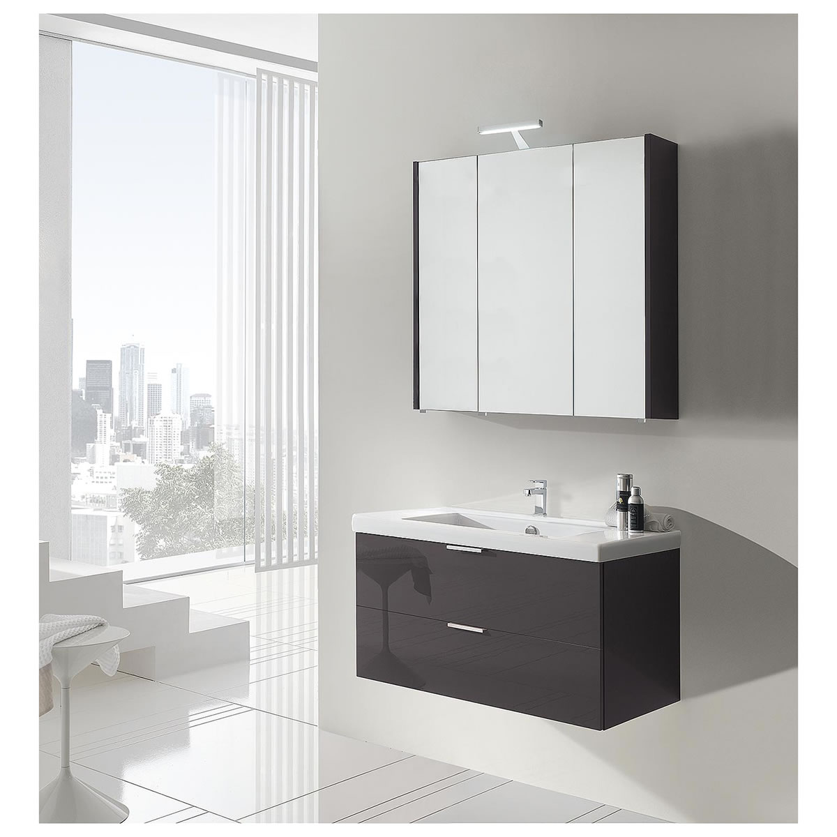 Badmöbel-Set EPIL Serie MBF, anthrazit Hochglanz, 2 Auszüge, Breite 1060 mm - 93 230 67