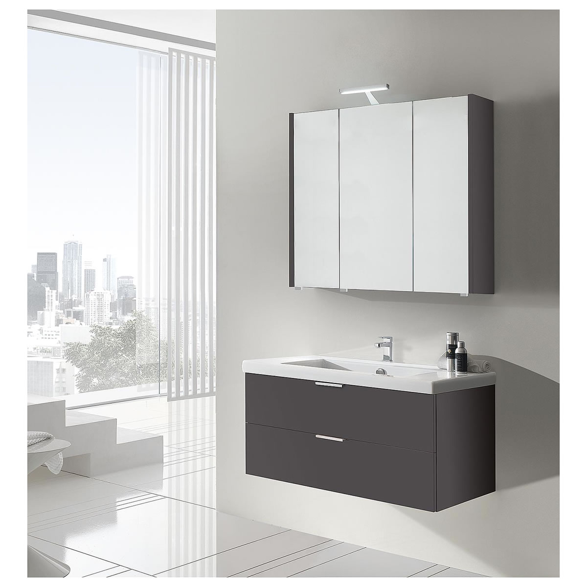 Badmöbel-Set EPIL Serie MBF, anthrazit matt, 2 Auszüge, Breite 1060 mm - 93 230 69