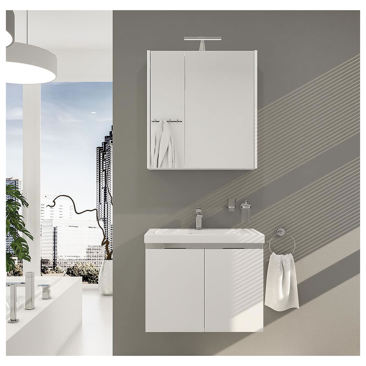 Badmöbel-Set EOLA, weiß matt, 2 Türen, Breite 710 mm - 93 230 86