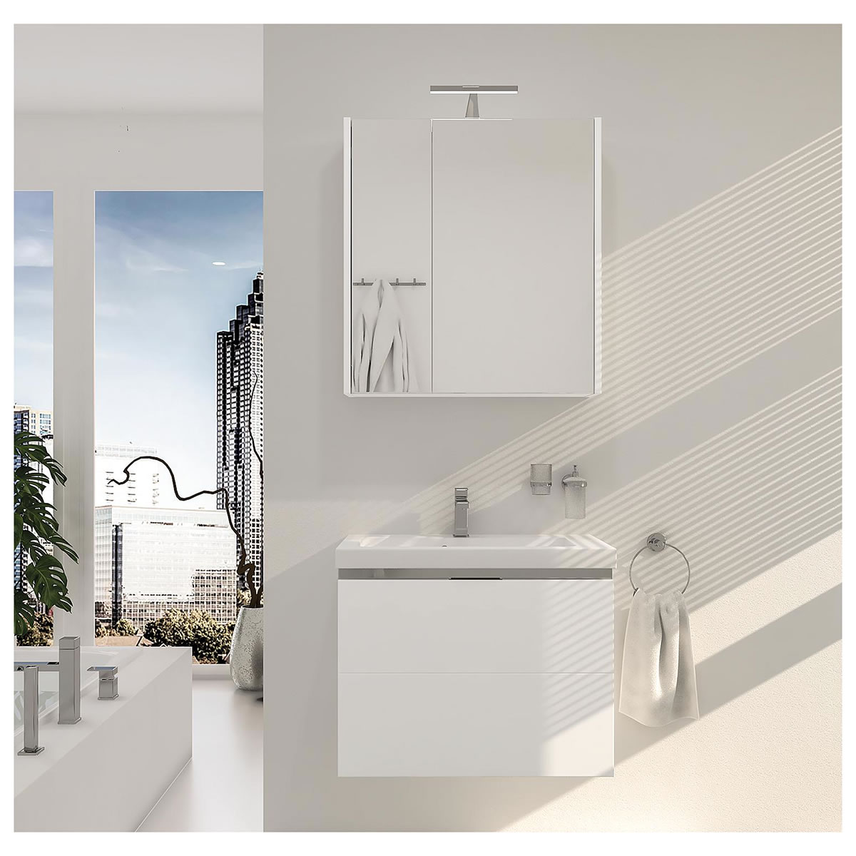 Badmöbel-Set EOLA, weiß matt, Breite 700 mm, 2 Auszüge - 93 230 92