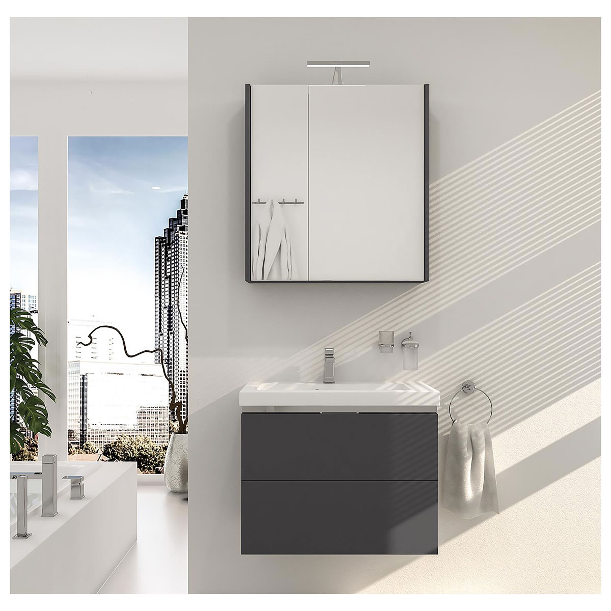 Badmöbel-Set EOLA anthrazit matt, Breite 700 mm, 2 Auszüge - 93 230 93