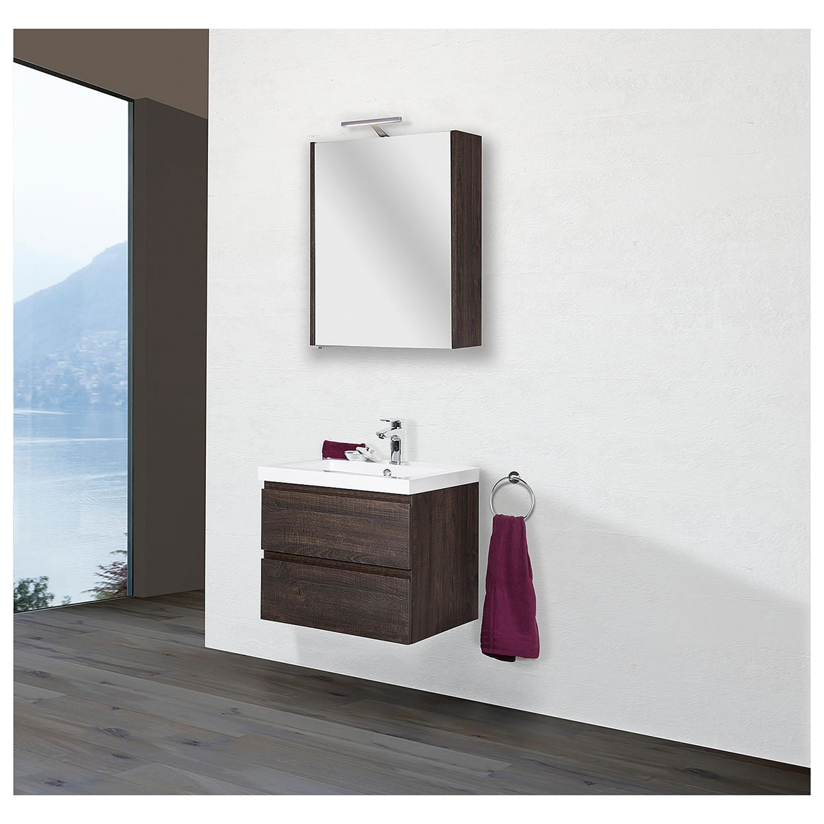 Badmöbel-Set ELAI Serie MBO, Eiche Sherwood Dekor, Breite 600 mm, 2 Auszüge - 93 231 16