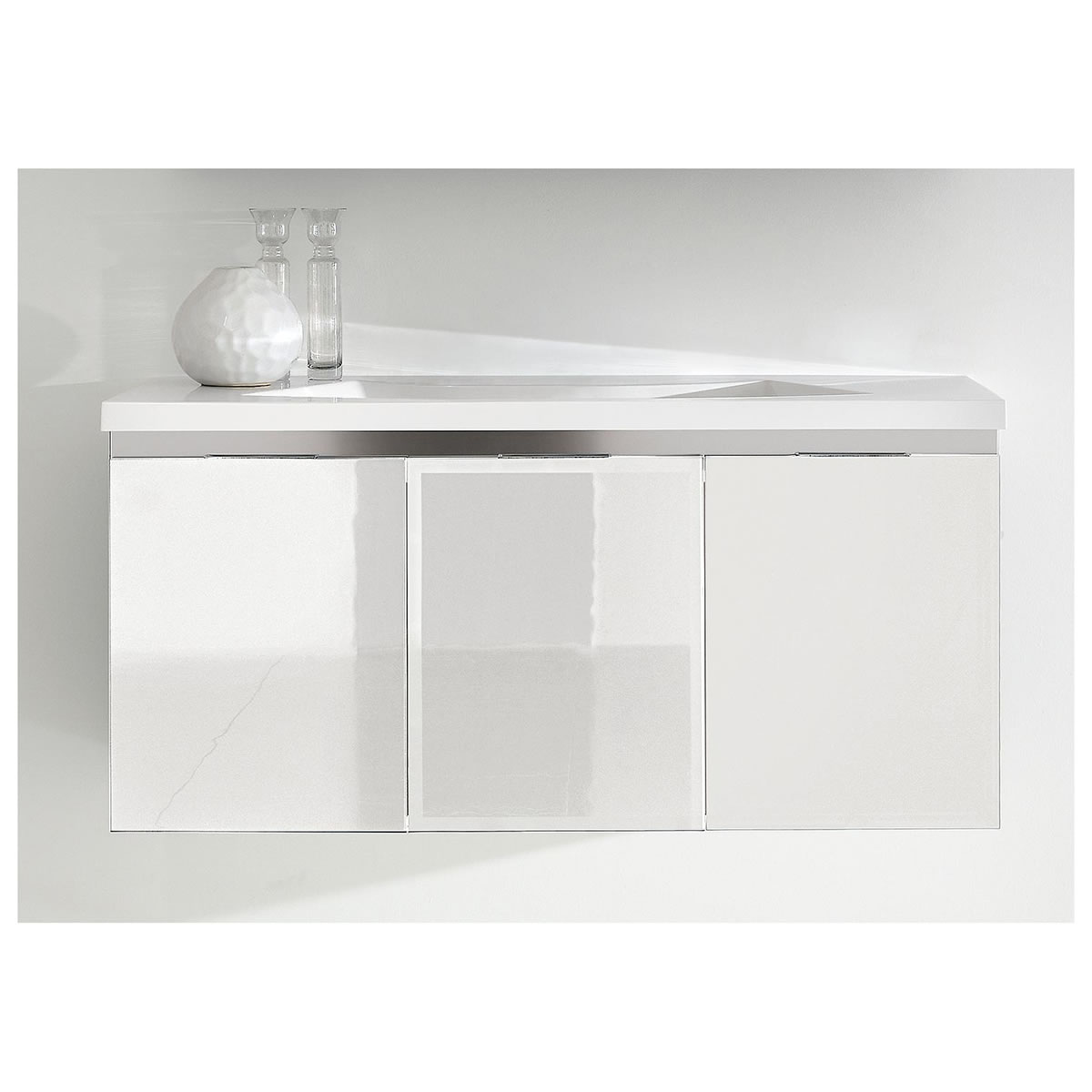 Waschtischunterschrank + Mineralguss-Waschtisch ENOVI, weiß hochglanz, 3 Türen, 1060 x 535 x 510 mm