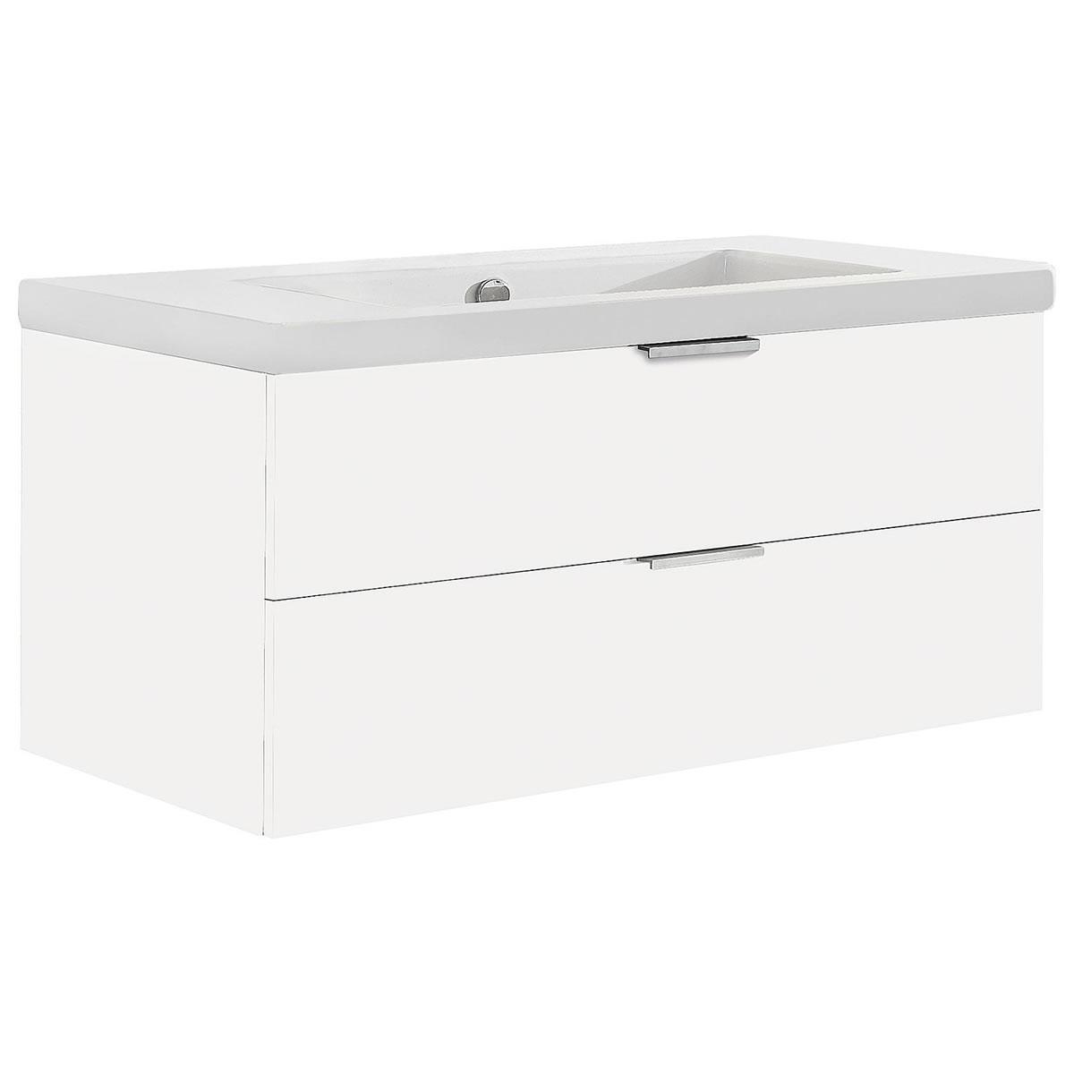 Waschtischunterschrank + Keramik-Waschtisch MBF, weiß hochglanz, 2 Auszüge, 1060 x 550 x 510 mm