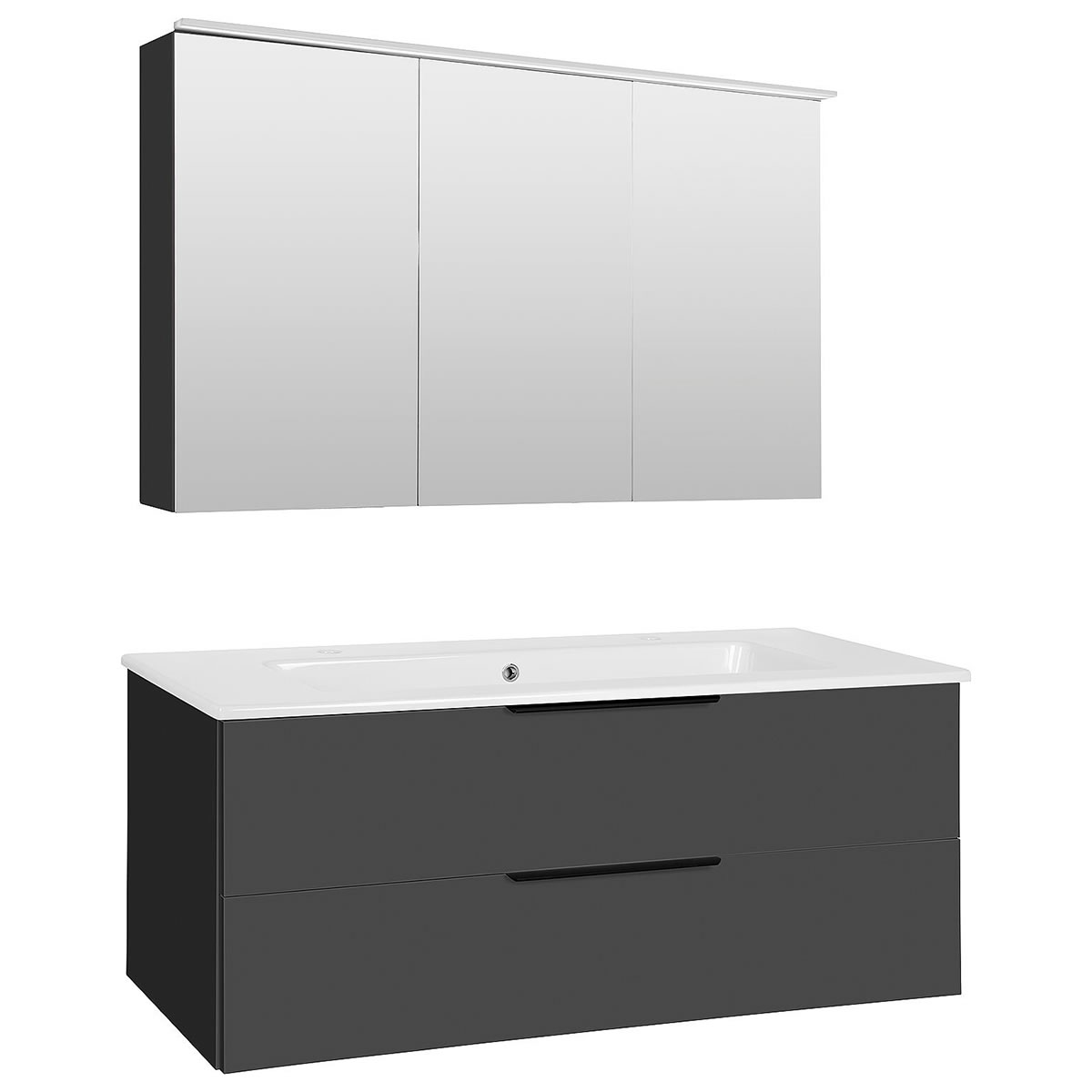 Badmöbel-Set LOSSA anthrazit Hochglanz, 2 Auszüge, Breite 1210 mm - 93 250 62