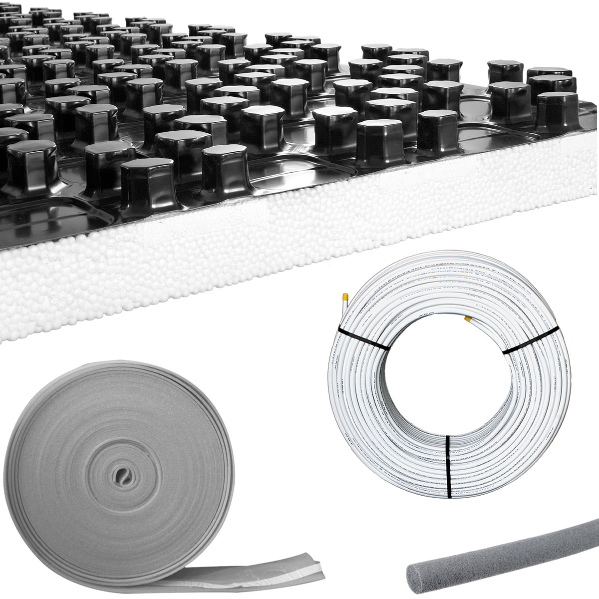 6 m² Fußbodenheizung-Set - Noppensystem - 30 mm Wärme-Trittschall-Dämmung - Alu-Verbundrohr 16 x 2 mm Heizung