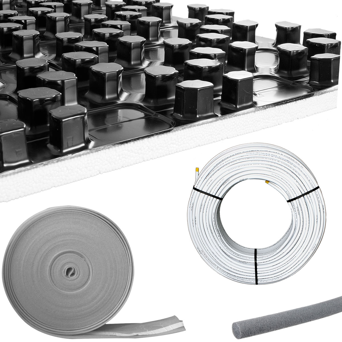 12 m² Fußbodenheizung-Set - Noppensystem - 11 mm Wärme-Dämmung - hohe Tragkraft - Alu-Verbundrohr 16 x 2 mm Heizung