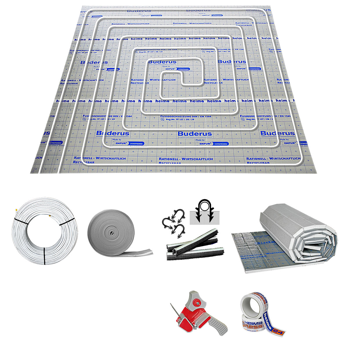 10 m² Fußbodenheizung-Set - Tackersystem Dämmstärke 25-2 mm - Alu-Verbundrohr 16 x 2 mm Heizung