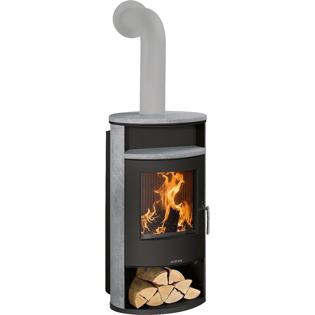 Kaminofen Justus Island Aqua, wasserführend, Speckstein / Stahl schwarz, 10 kW - 7624 23