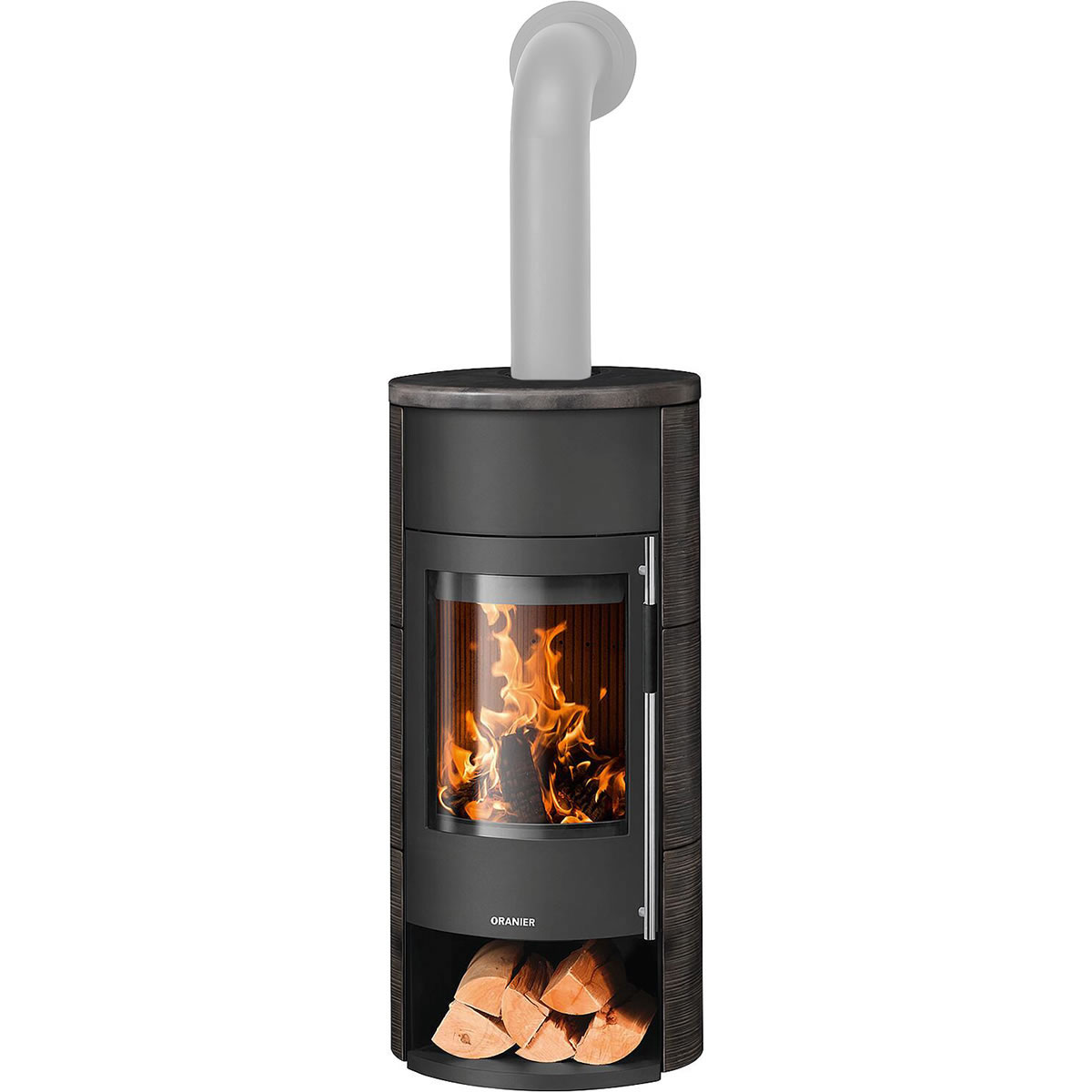 Kaminofen Oranier Polar Neo Aqua, wasserführend, Keramik Namib / Stahl schwarz, 10 kW - 7616 84