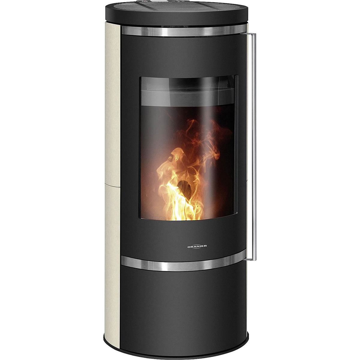 Pelletofen Oranier Carus Aqua 2.0, wasserführend, Kalkstein Cream / Stahl schwarz, 10 kW - 7992 87