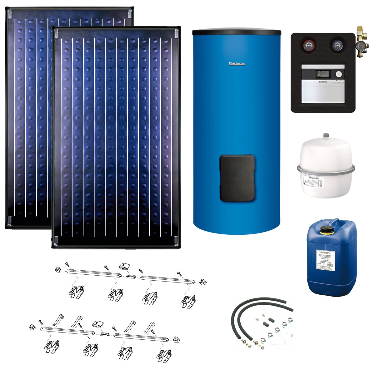 Buderus Solaranlage Logaplus S2 - 2 Kollektoren (4,74m²) SKN4.0-s mit Solarspeicher Logalux SM300 blau - 7739606272