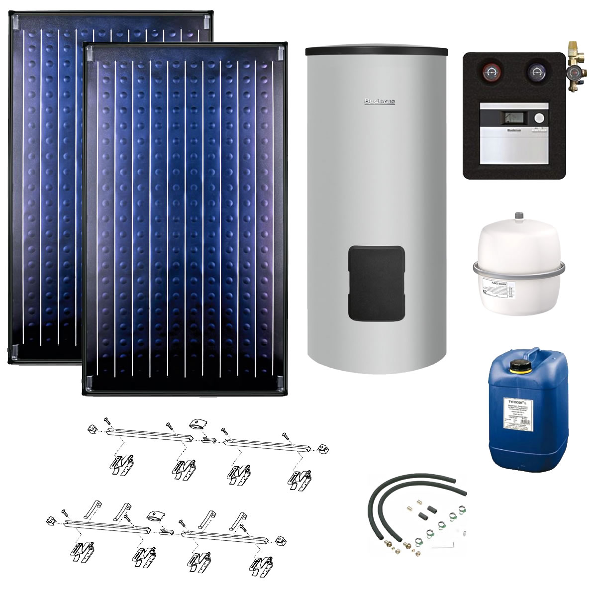 Buderus Solaranlage Logaplus S2 - 2 Kollektoren (4,74m²) SKN4.0-s mit Solarspeicher Logalux SM300 silber - 7739618383