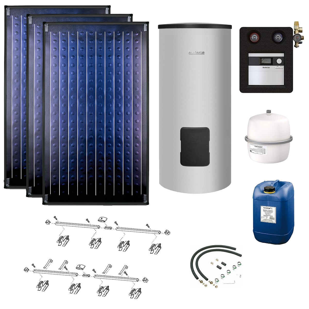 Buderus Solaranlage Logaplus S2 - 3 Kollektoren (7,11m²) SKN4.0-s mit Solarspeicher Logalux SM400 silber - 7739618378