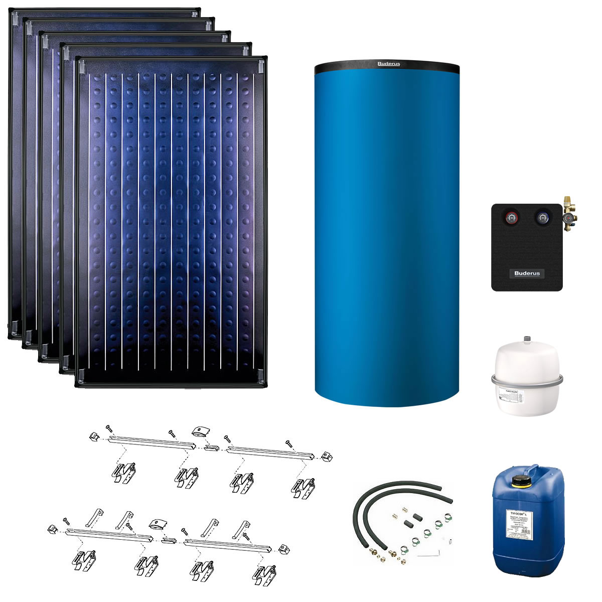 Buderus Solaranlage Logaplus S75 - 5 Kollektoren (11,85m²) SKN4.0-s mit Kombispeicher Logalux P750 S blau - 7739612885