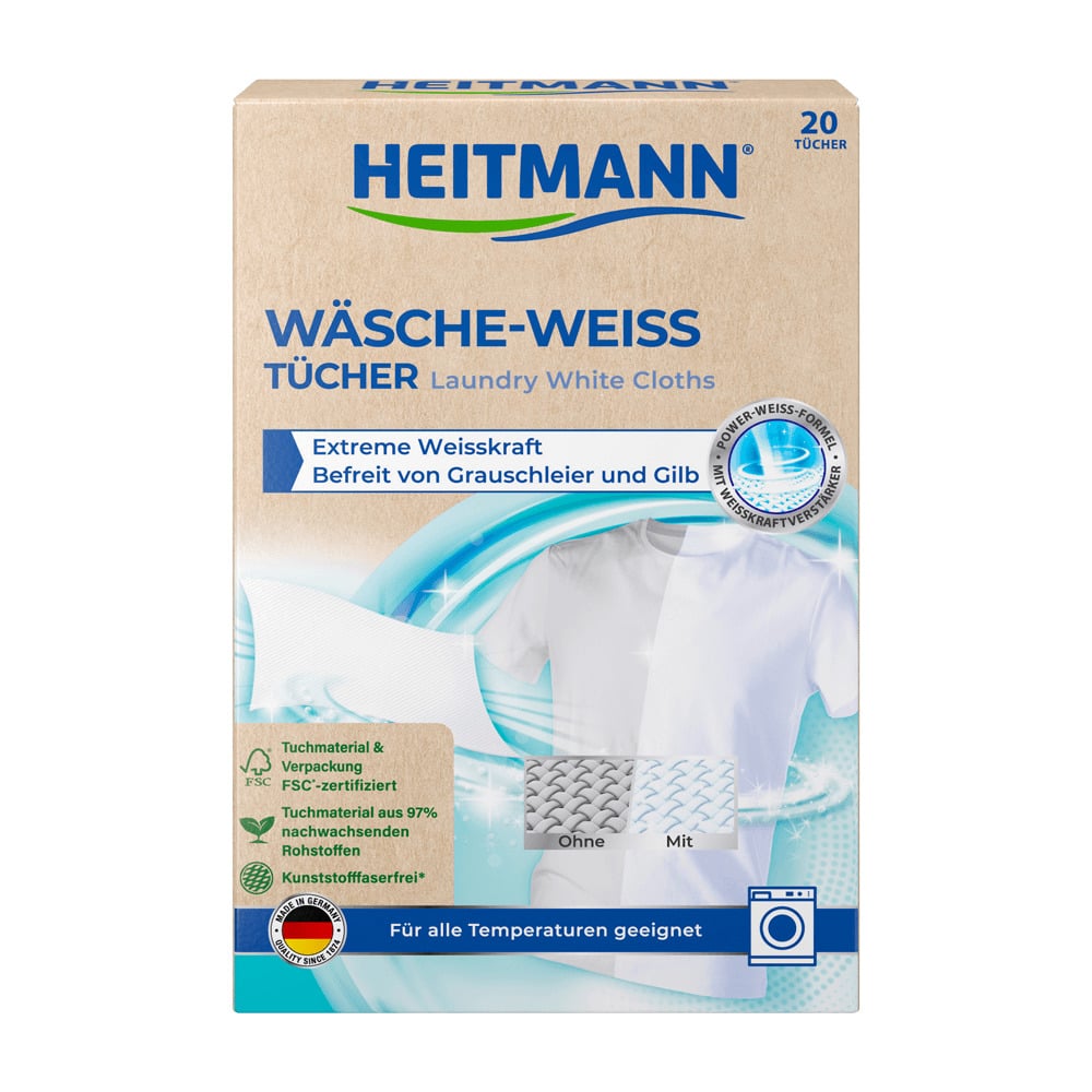 HEITMANN Wäsche-Weiss Tücher, 20 Stück, FSC Mix