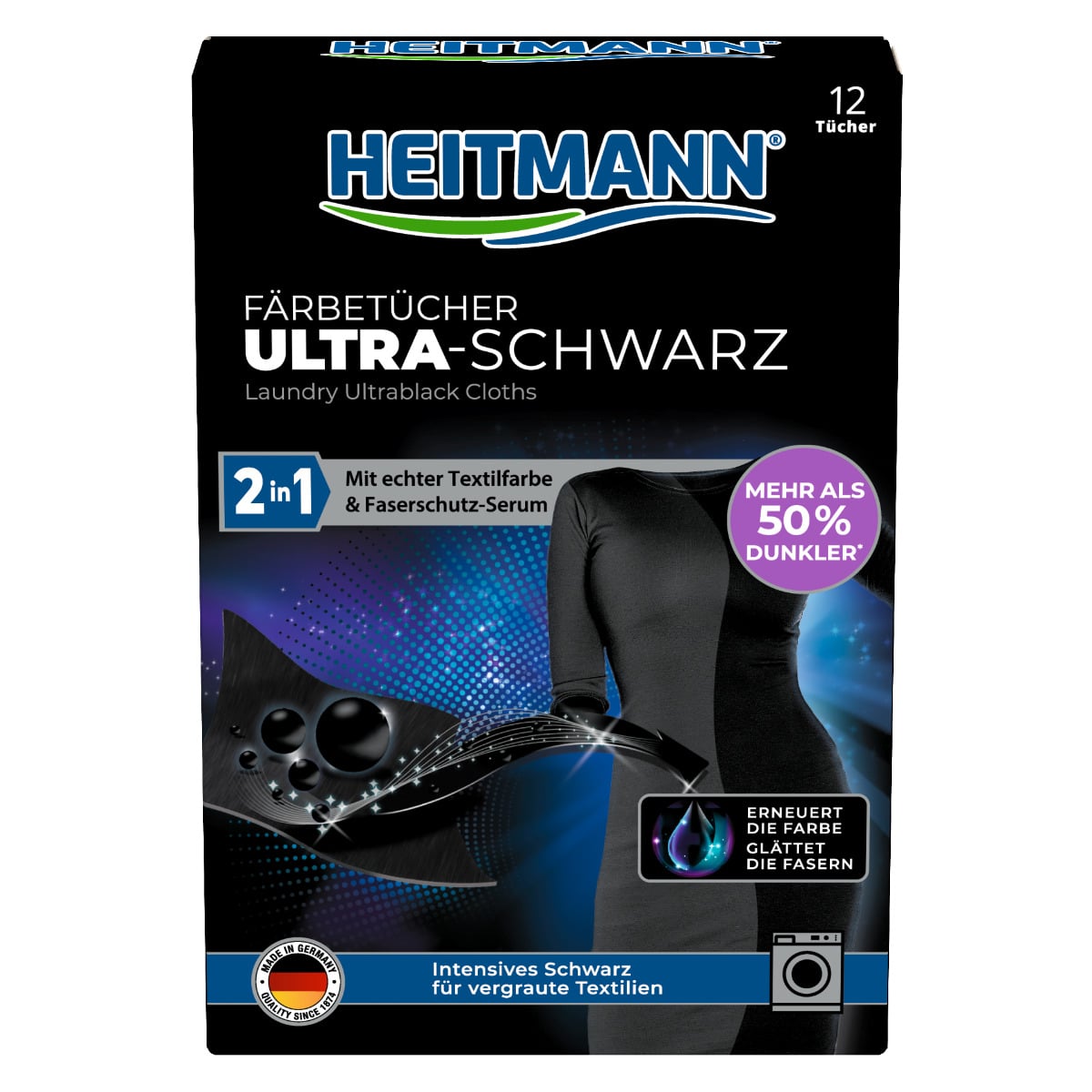 HEITMANN 2 in 1 Färbetücher Ultra-Schwarz 12 Stück