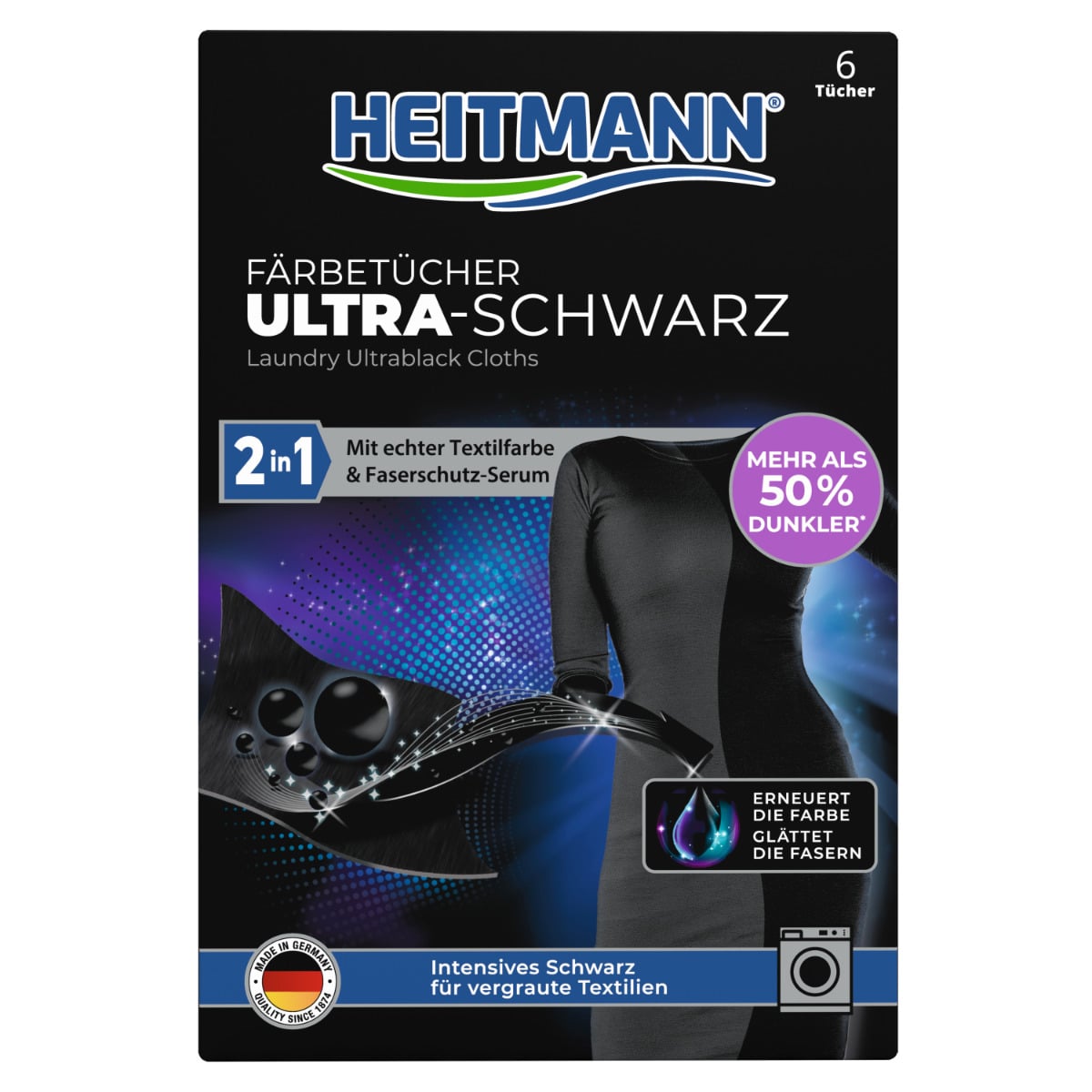 HEITMANN 2 in 1 Färbetücher Ultra-Schwarz 6 Stück