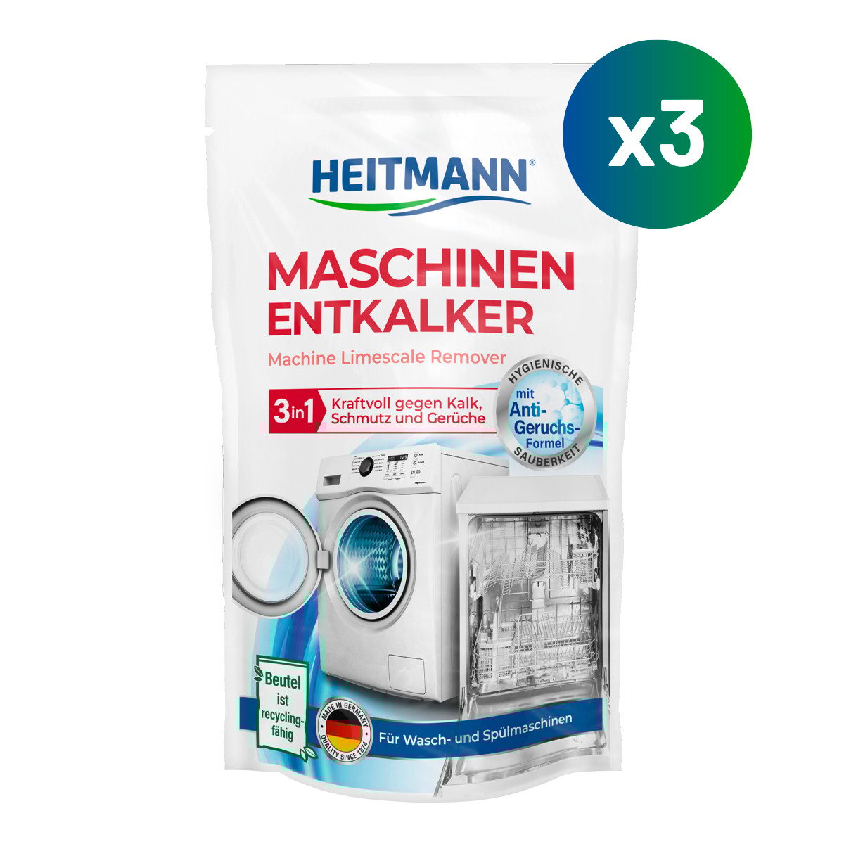 HEITMANN Maschinen Entkalker 3 in 1, 175 g, 3er Pack