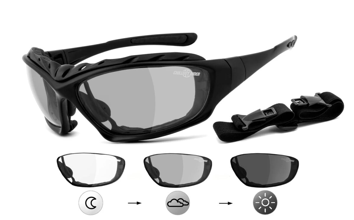 CHILLOUT RIDER | Motorradbrille, Multifunktionsbrille, Motorrad-Sonnenbrille, Bikerbrille, winddicht, selbsttönend | SEHSTÄRKE möglich | CR001-as