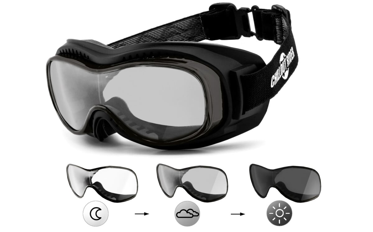 CHILLOUT RIDER | Motorradbrille, Überbrille, Motorrad-Sonnenbrille, Bikerbrille, winddicht, selbsttönend | CR006-as (phototrope Gläser)
