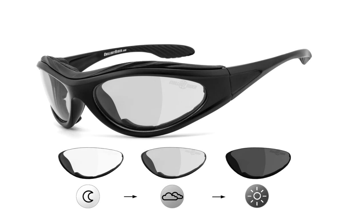 CHILLOUT RIDER | Bikerbrille, Motorrad-Sonnenbrille, Motorradbrille, winddicht, selbsttönend | SEHSTÄRKE möglich | CR003-as