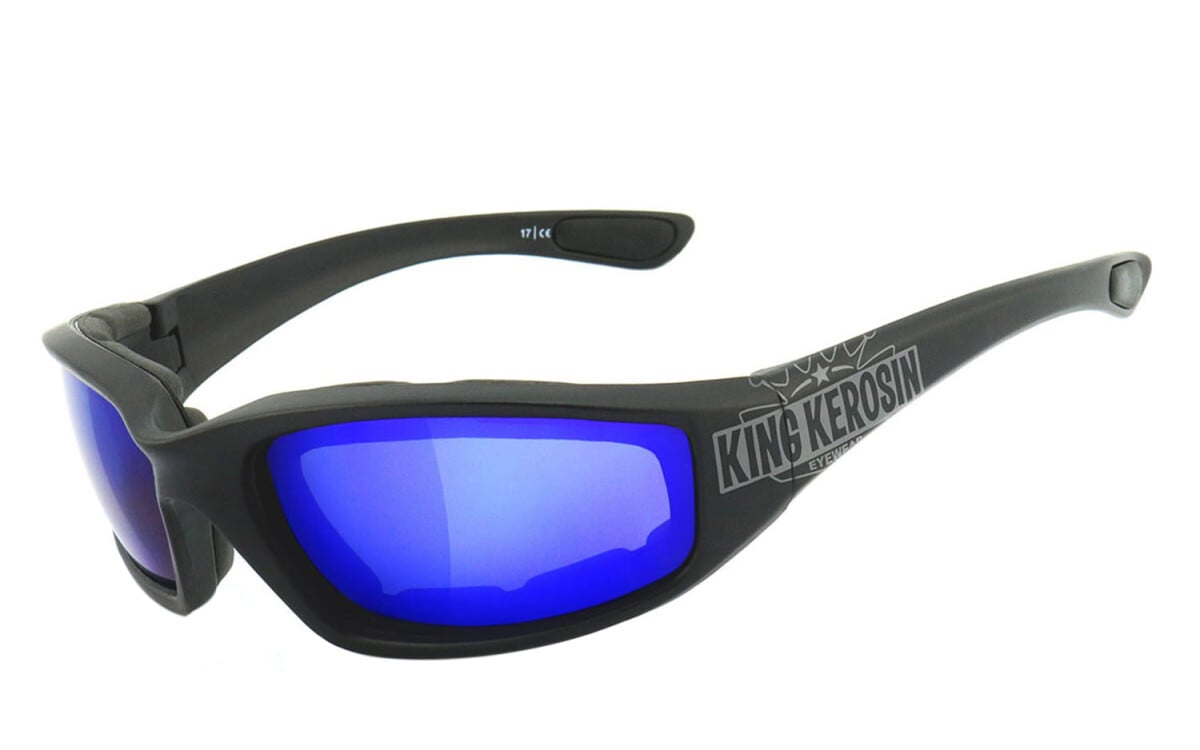KING KEROSIN | Bikerbrille, Motorrad-Sonnenbrille, Motorradbrille, winddicht, gepolstert | KK140 gepolstert - laser blue