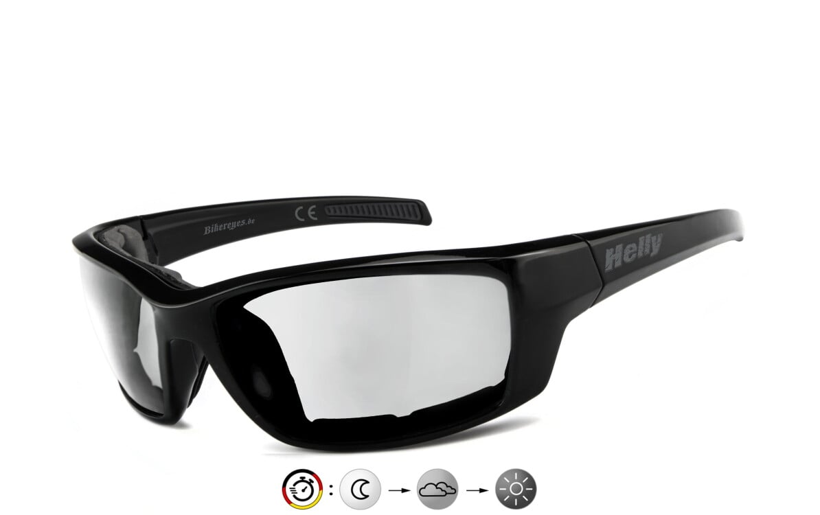 HELLY - No.1 Bikereyes | Bikerbrille, Motorrad-Sonnenbrille, Motorradbrille, winddicht, gepolstert | SEHSTÄRKE möglich | shiny (phototrope Gläser)