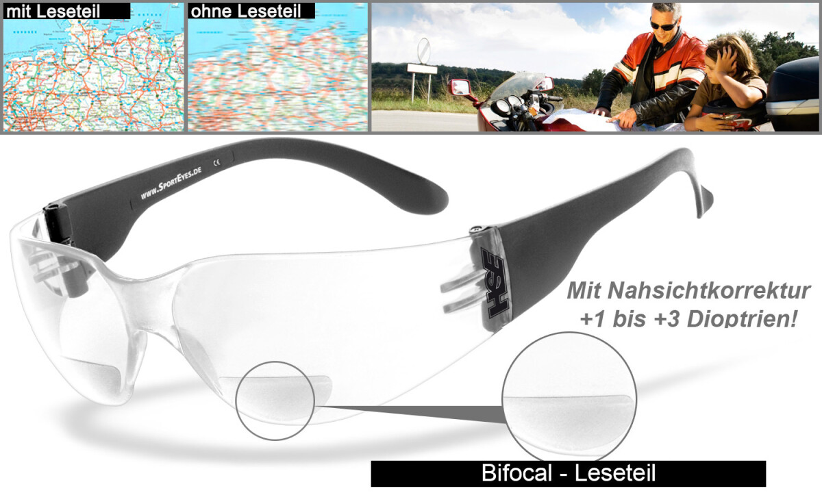 HSE - SportEyes | Sportbrille, Fahrradbrille, Sonnenbrille, Bikerbrille, Radbrille, bifokal | +2,00 Dioptrien | SPRINTER 2.3