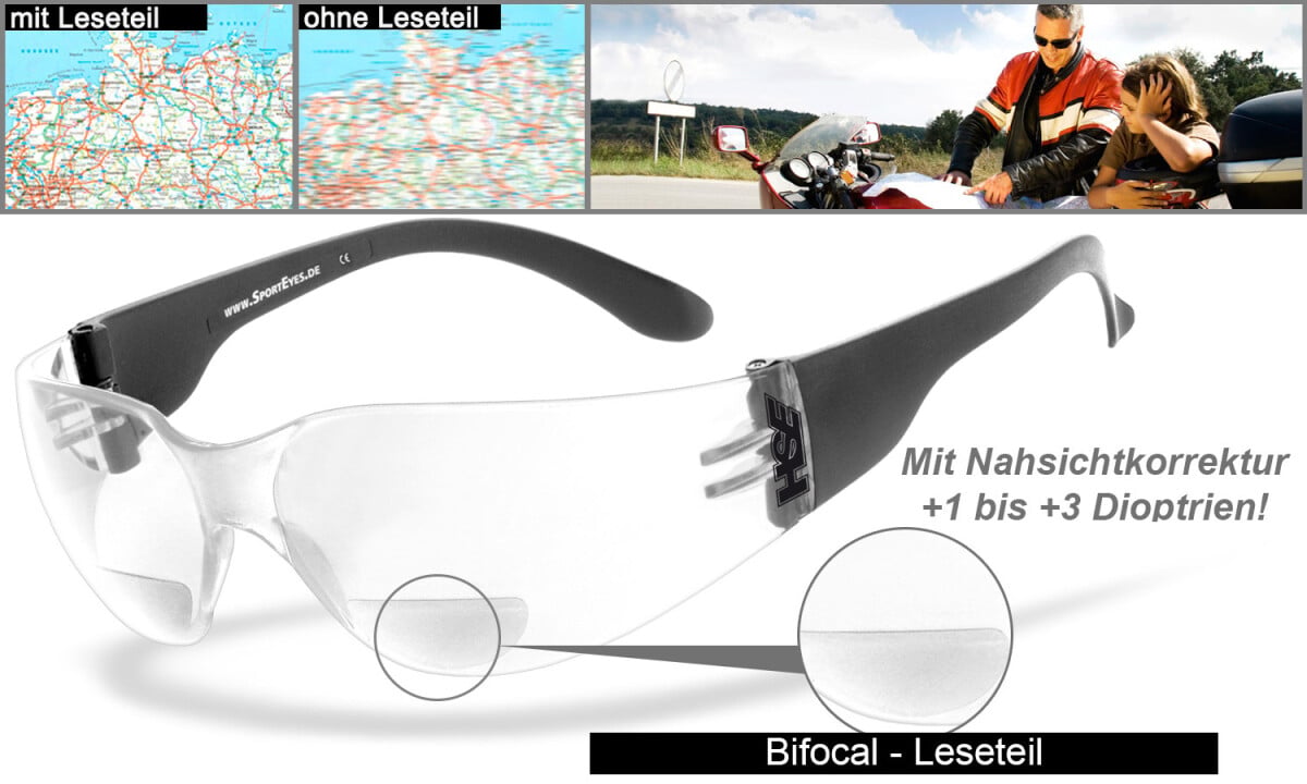 HSE - SportEyes | Sportbrille, Fahrradbrille, Sonnenbrille, Bikerbrille, Radbrille, bifokal | +3,00 Dioptrien | SPRINTER 2.3