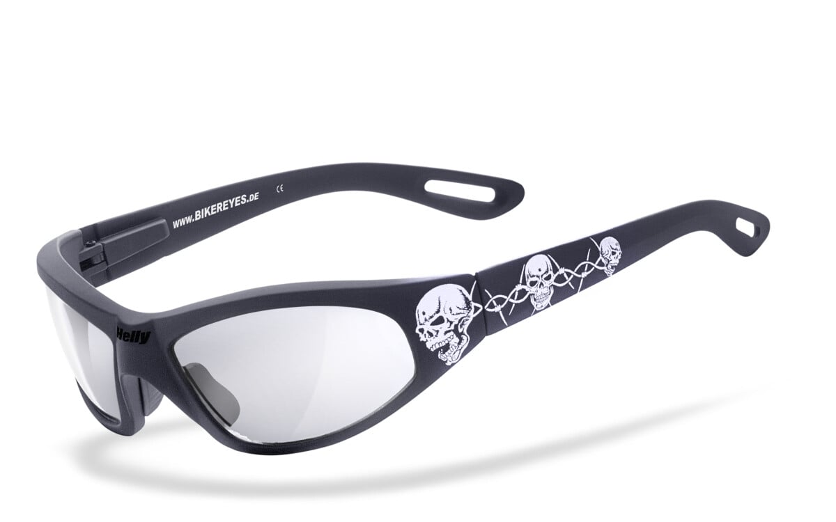 HELLY - No.1 Bikereyes | Bikerbrille, Motorrad-Sonnenbrille, Motorradbrille, winddicht, selbsttönend | SEHSTÄRKE möglich | black angel tribal (phototrope Gläser)