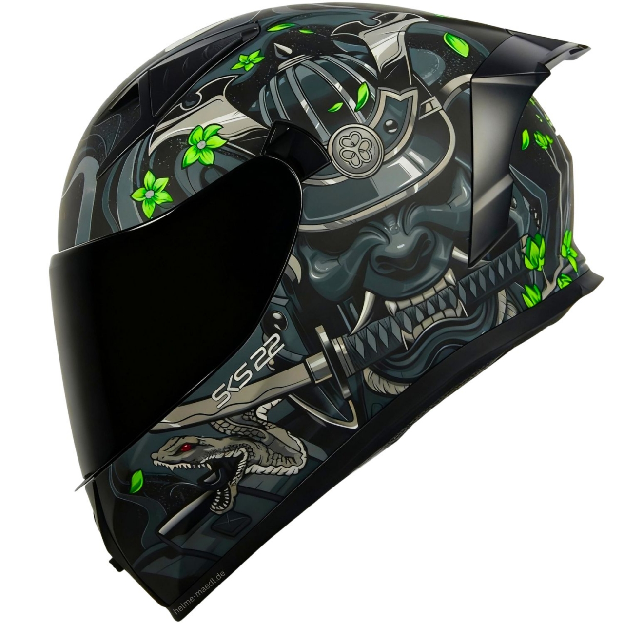 Motorradhelm Sting SKS 22 Samurai Grün Sonnenblende + Schwarzes Visier