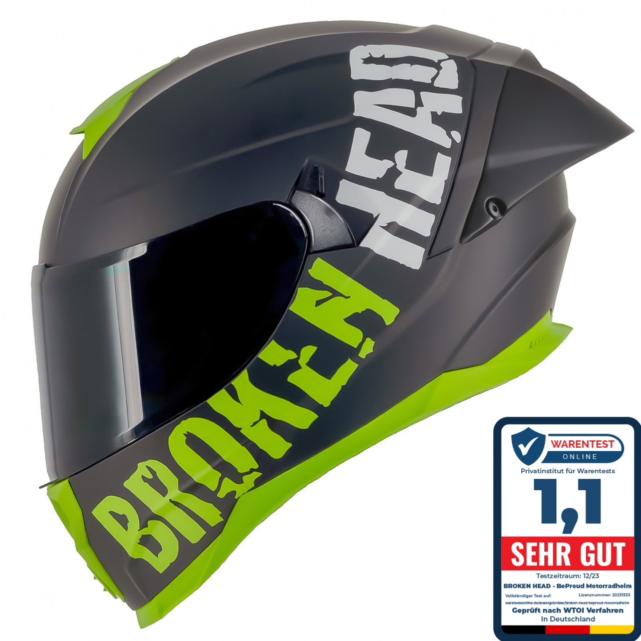 Broken Head Integralhelm BeProud Pro Sport Grün Sonnenblende + Schwarzes Visier