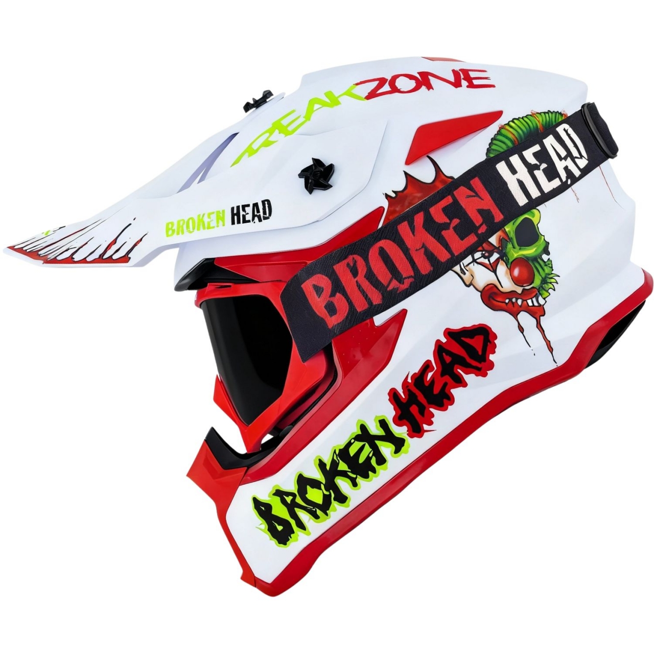 Broken Head Crosshelm FreakZone Weiss-Rot-Grün + MX-2 Brille