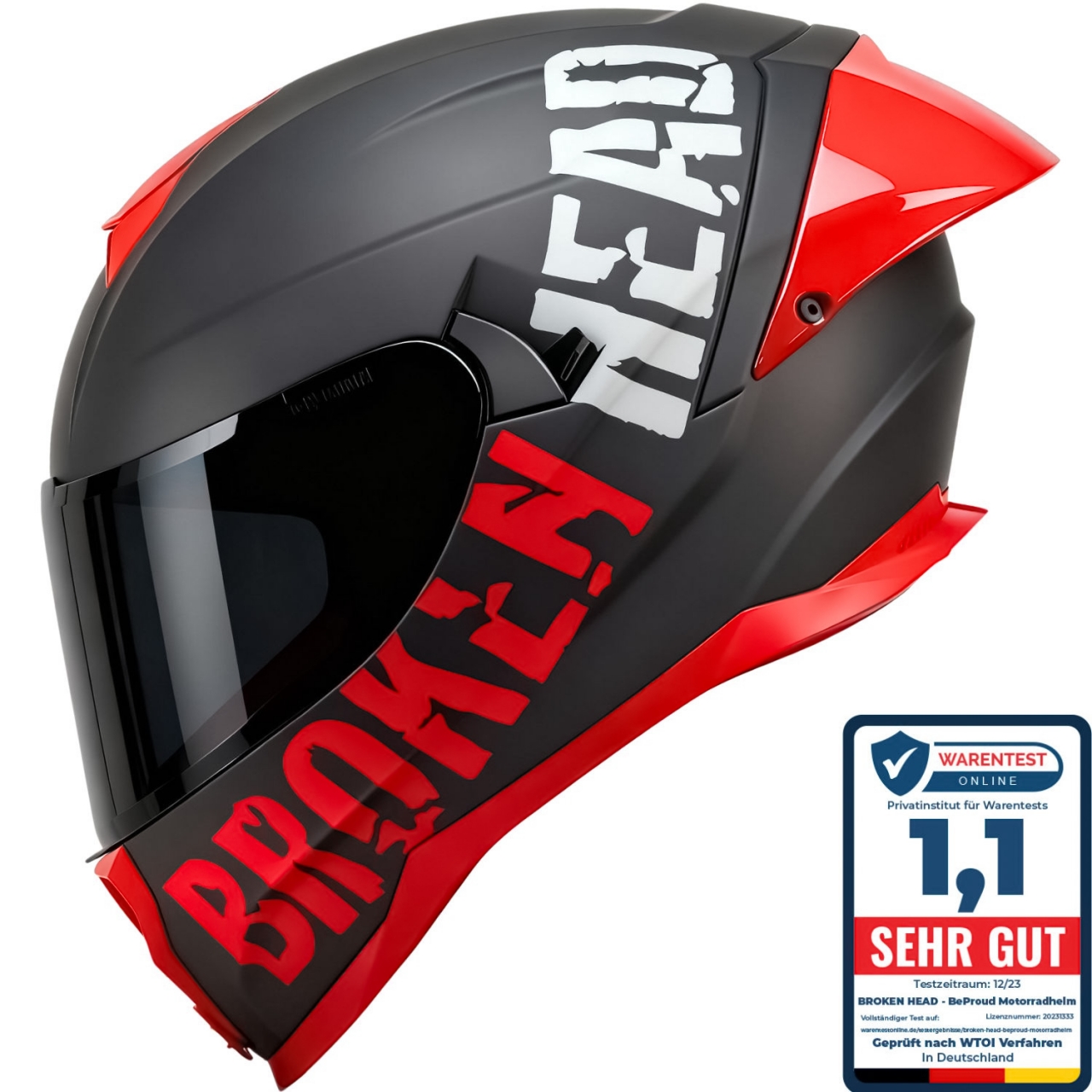 Broken Head Integralhelm BeProud Pro Sport Rot Sonnenblende + Schwarzes Visier