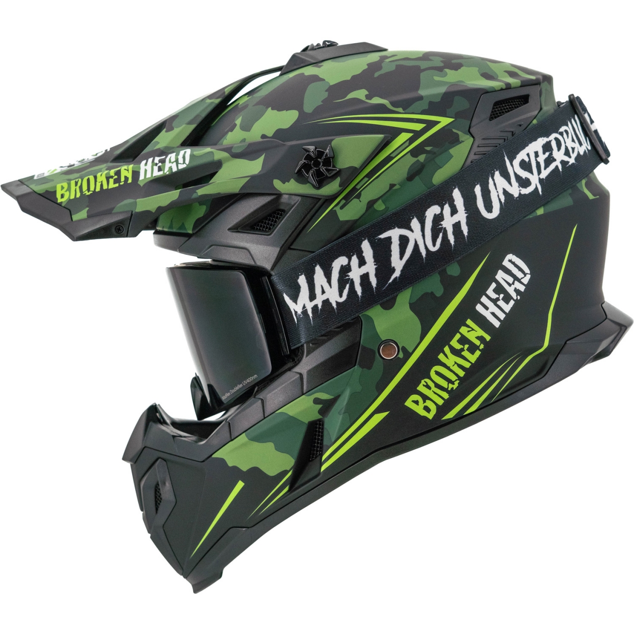 Broken Head Crosshelm Squadron Grün + MX-Brille MadRex 'MACH DICH UNSTERBLICH'