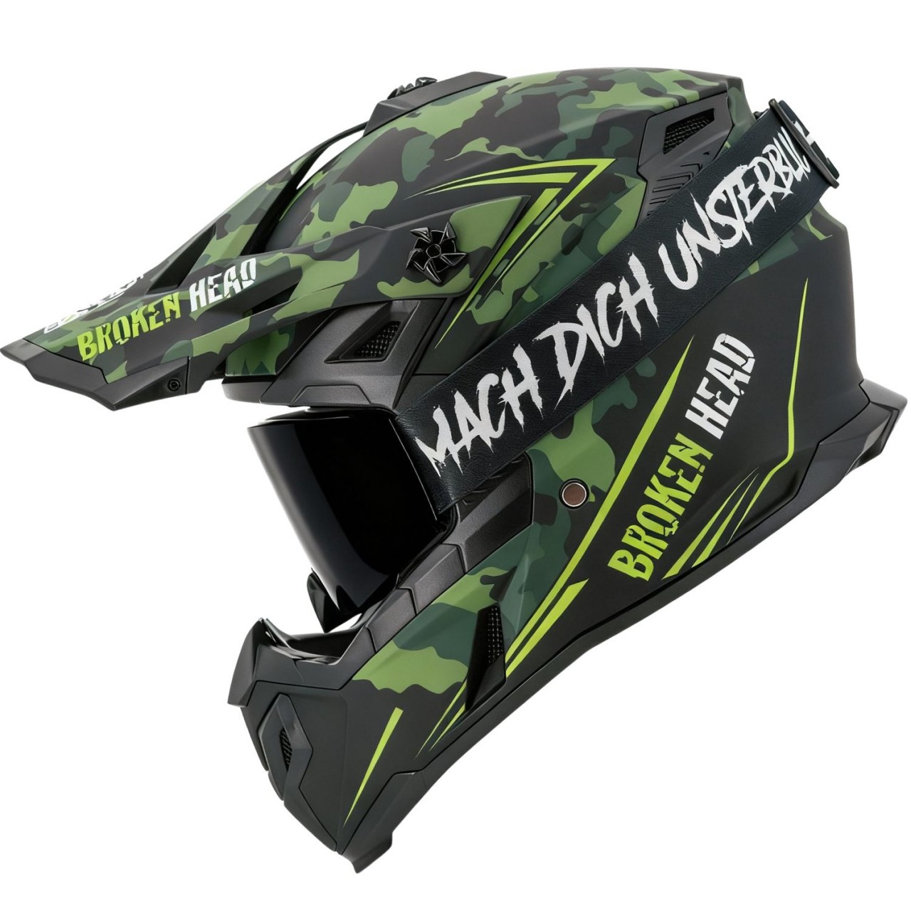 Broken Head Crosshelm Squadron Grün + MX-Brille MadRex 'MACH DICH UNSTERBLICH'